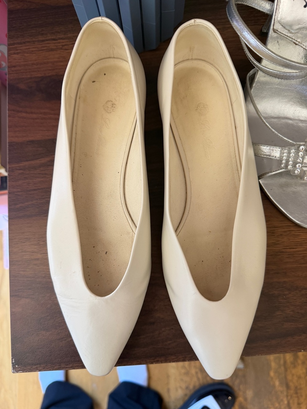 Loro Piana Ivory Pointed-Toe Leather Flats